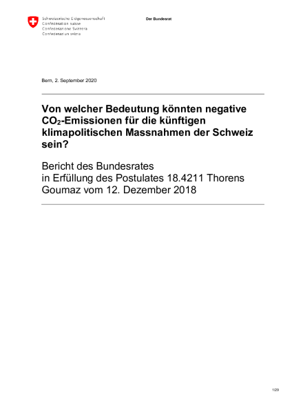 2020_Bedeutung negative CO2-Emissionen auf klimapolitischen Massnahmen in CH_BAFU